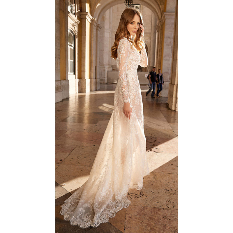 Women Lace Wedding Dress Fashion Women's Wear Sexy Lace See-through Dress