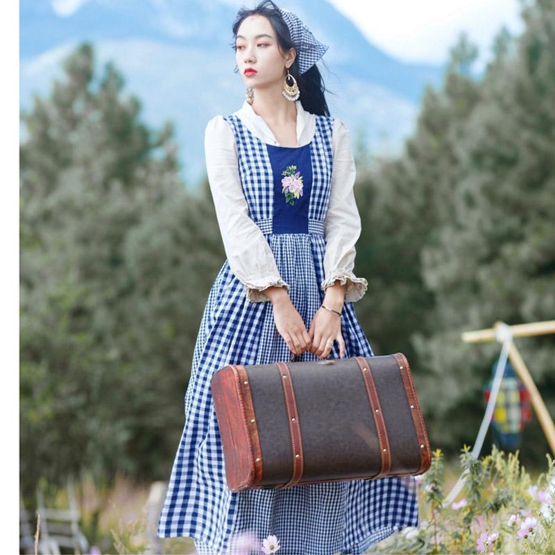 Manor Plaid Shepherd  Long Sleeve Large Swing Cottagecore Aesthetic Dress