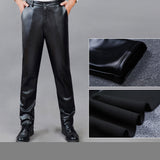 Men Leather Pants Autumn and Winter Men's Fleece-Lined Cotton Pants