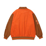 Orange Varsity Jacket Letter Embroidery Contrast Color Stitching Jacket Coat Men's Fall Lapels Baseball Uniform