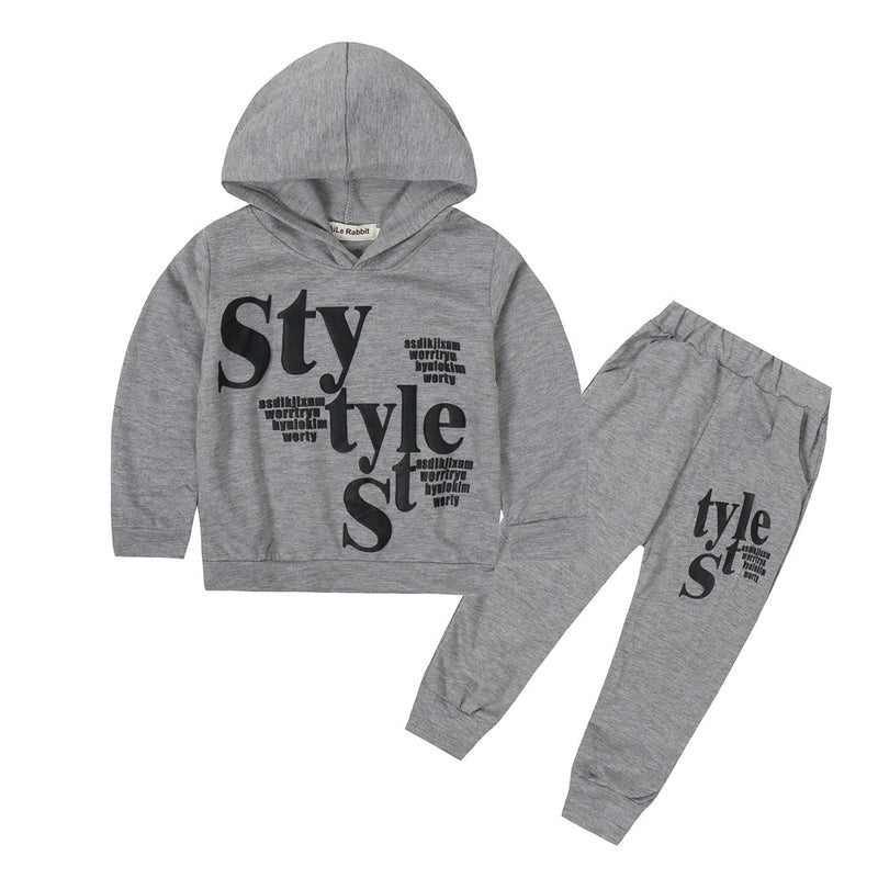 Children Boy Co Ord Letter Print Long Sleeve Hood Sweatshirt Trousers 2 Piece Set