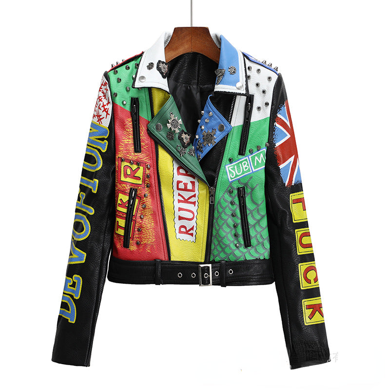Punk Rock Jacket Rivet Punk & Rock Motorcycle Motorcycle Leather Coat for Women