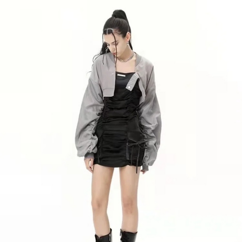 Brown Cropped Varsity Jacket Punk Motorcycle Jacket