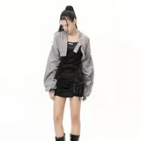 Brown Cropped Varsity Jacket Punk Motorcycle Jacket