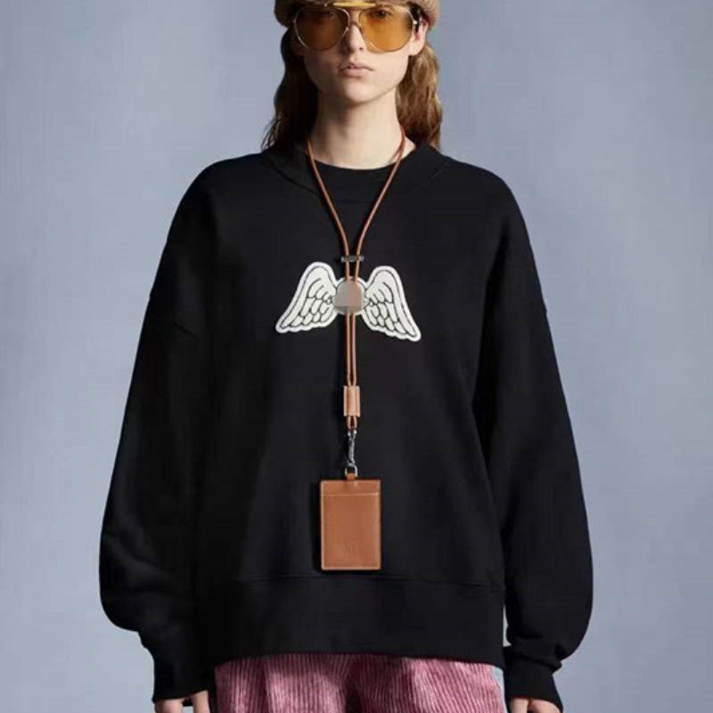 Palm Angels Sweatshirts Feather Wings Embroidered Crew Neck Long Sleeve Sweater for Men