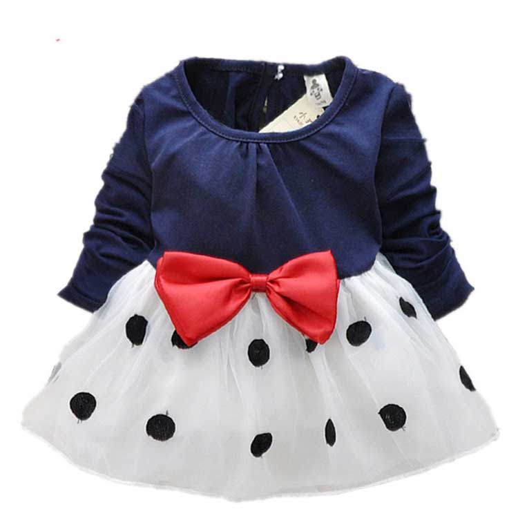 Girl Dress Autumn Polka Dot Bow Children's Dress