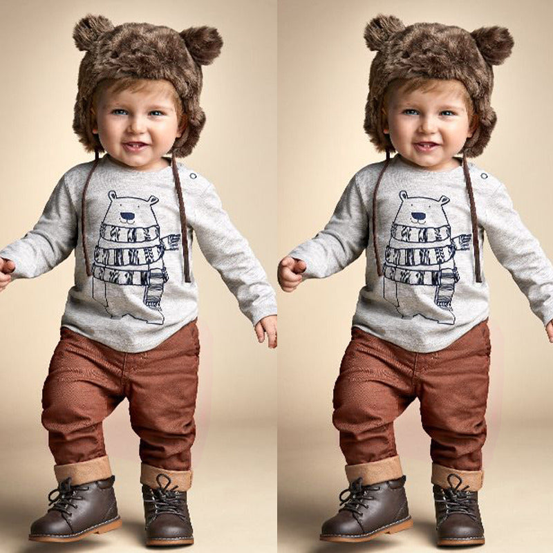 Children Boy Co Ord Children Cartoon Bear Long Sleeve 2 Piece Set
