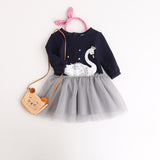 Girl Dress Spring and Autumn Cartoon Swan Print Dress