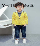 Children Boy Co Ord Fashion Cartoon House Coat Shirt Jeans 3 Piece Set