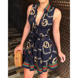 Nina Parker Graffiti Dress Sleeveless Lace-up Fashion Sexy Dress