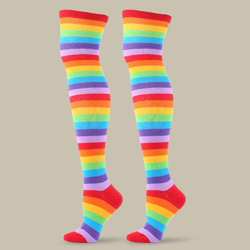 Winter Thick Knit Thigh High Socks Long Stockings Boot Colorful Stripes Stockings Halloween Festival Party Knee Socks