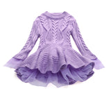 Girl Dress Knitted Long Sleeve Princess Woolen Dress