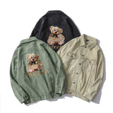 The Bears Varsity Jacket Vintage Coat Loose Casual Polo Collar Top Embroidered Bear Jacket for Men