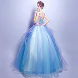 Women'S Evening Dress Ball Gown Princess Quinceanera Wedding Dresses Blue Deep V Sexy Fashion Long Evening Dress Banquet Performance Tulle Tutu Dress