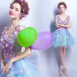 Women'S Evening Dress Ball Gown Princess Quinceanera Wedding Dresses Blue Deep V Sexy Fashion Long Evening Dress Banquet Performance Tulle Tutu Dress