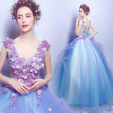 Women'S Evening Dress Ball Gown Princess Quinceanera Wedding Dresses Blue Deep V Sexy Fashion Long Evening Dress Banquet Performance Tulle Tutu Dress