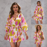 Nina Parker Graffiti Dress Geometric Pattern Half-Length Sleeve Dress