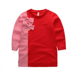 Girl Dress Spring and Autumn T-shirt Casual Children's Wear Bow Patchwork Stripes Bottoming Shirt