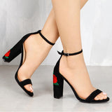 Rose Embroidery Nude Block Heels Chunky Heel High Heel Sandals