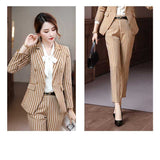Women Autumn Uniform Designs Formal Style Office Lady Bussiness Attire Work Suit Vertical Stripes Workwear Suit Jacket