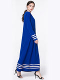 Muslim Women Stylish Kashibo Abaya Muslim Ladies Long Gown Islamic Clothing Jilbab Jalabiya Fashion Blue Stitching Long Sleeve Dress