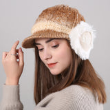 Women's Winter Hats Winter Fleece-Lined Women's Letters Gradient Color Knitted Wool Protection