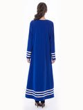 Muslim Women Stylish Kashibo Abaya Muslim Ladies Long Gown Islamic Clothing Jilbab Jalabiya Fashion Blue Stitching Long Sleeve Dress