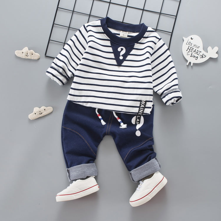 Children Boy Co Ord 2 Piece Set Spring and Autumn Striped Shirt Jeans 2 Piece Set