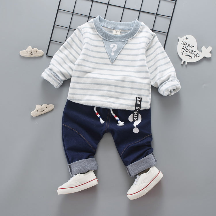 Children Boy Co Ord 2 Piece Set Spring and Autumn Striped Shirt Jeans 2 Piece Set