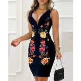Nina Parker Graffiti Dress Sexy Slim-Fit Short-Sleeved Zipper Dress
