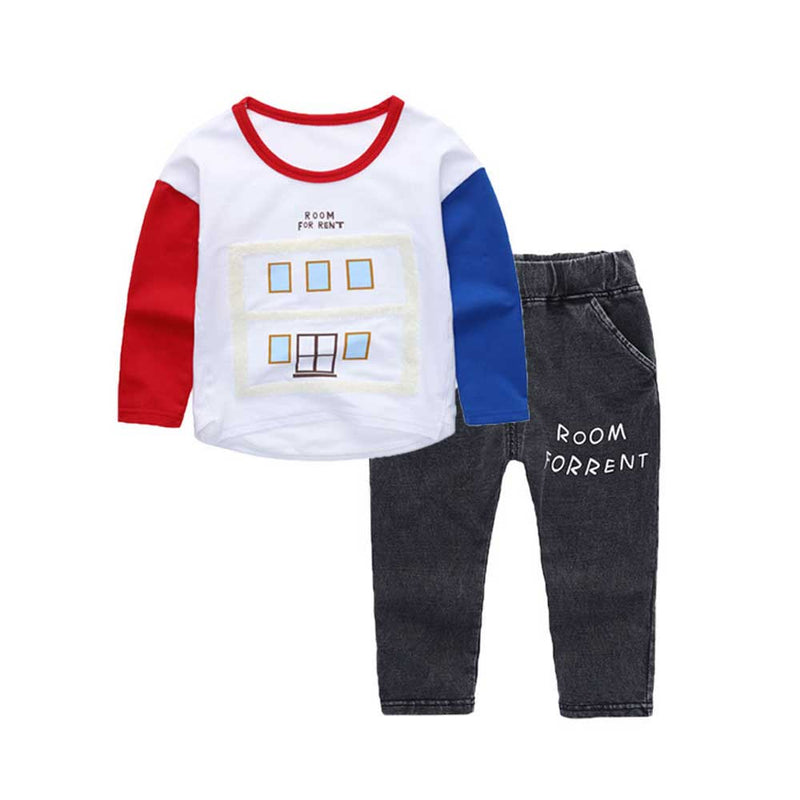 Children Boy Co Ord Children's Small House Cartoon Contrast Color 2 Piece Set
