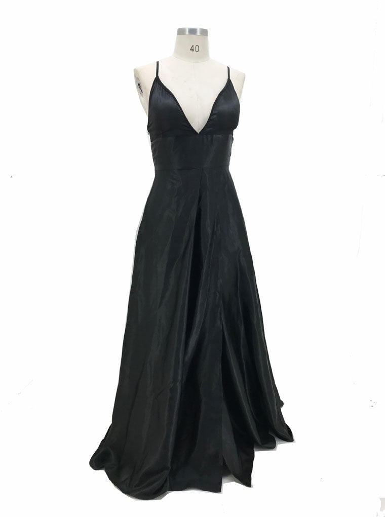 Bohemian Chic Wedding Guest Dress Black Sexy Deep V Sling Sexy Split
