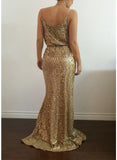 Homecoming Dresses Tight Sexy V-neck Split Sleeveless Gold Sequins Glitter Dress Long Dress