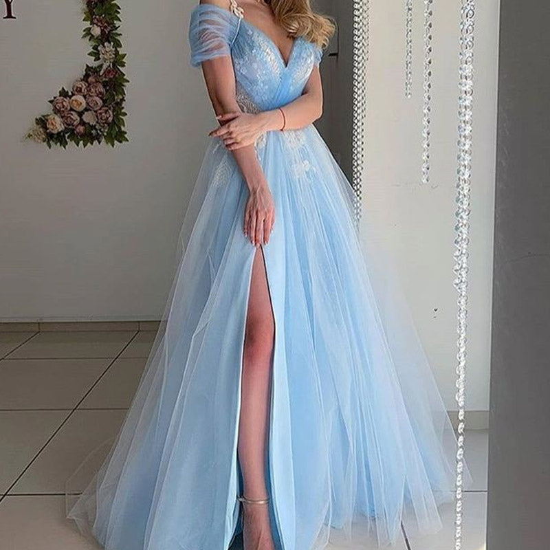 Formal Dresses & Gowns Women's Clothing Sexy V-neck Slit Formal Dress Lace Long Dress