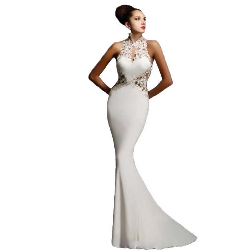 Formal Dresses & Gowns Fishtail Lace Evening Dress Sexy Applique Sleeveless Backless Gown Slim Fit Long Dress