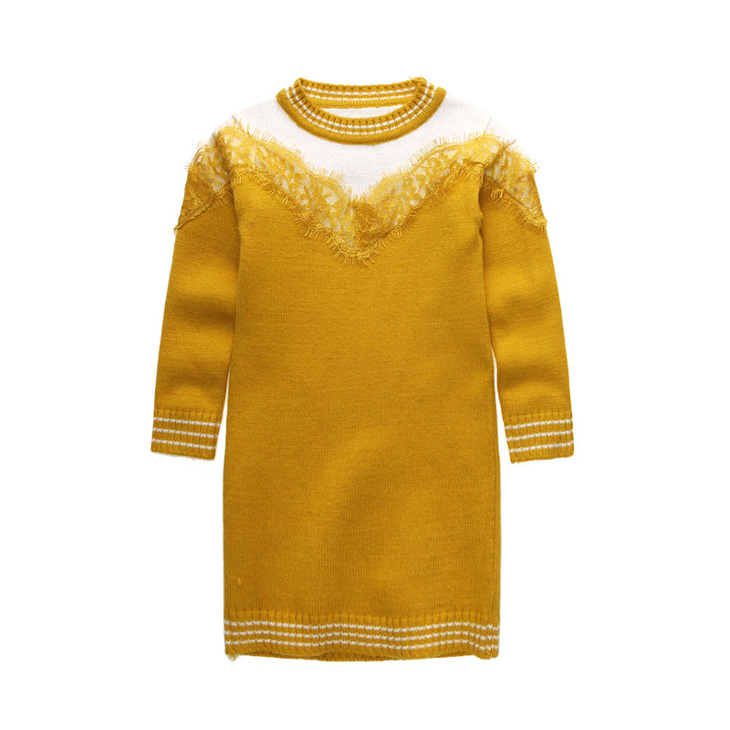 Girl Dress Children's Lace Long Sleeve Dress Sweater