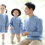 Father Son Matching Dress Shirt Travel Denim Dress Cotton Father and Son Shirt