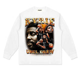 Kyrie Irving Shirt Kyrie Irving Printed Long-Sleeved T-shirt Distressed Heavy round Neck Sports