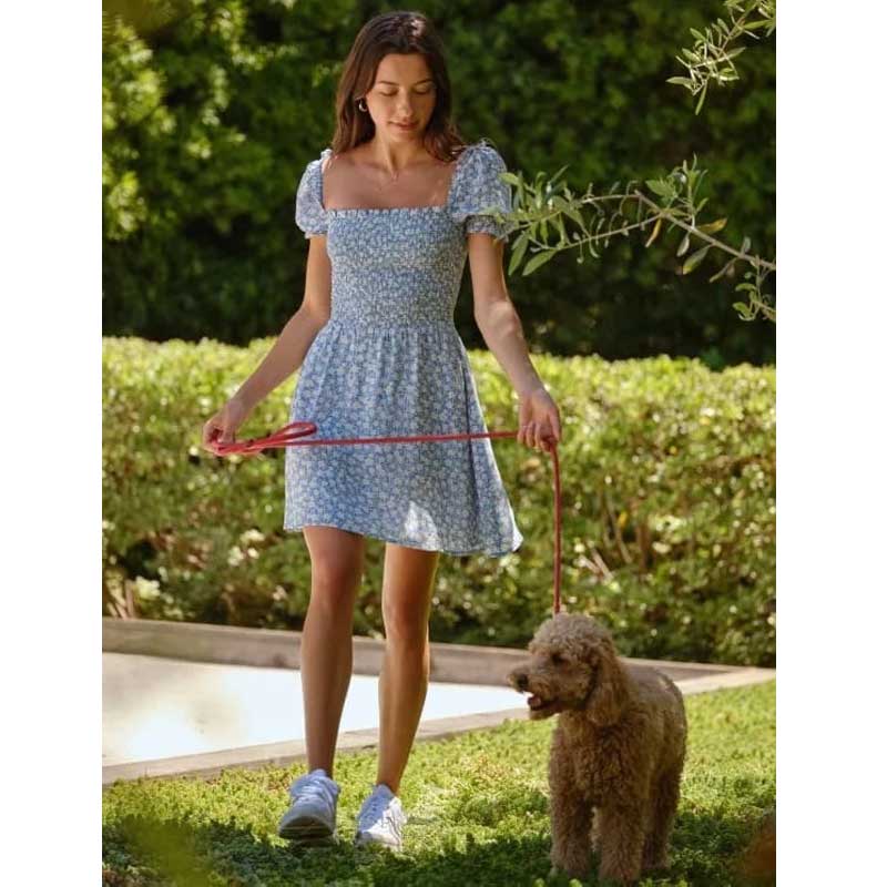 Milkmaid Square Collar Floral Print Polka Dot Dress Vintage Slim Bubble Short Sleeve Summer Dresses