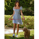 Milkmaid Square Collar Floral Print Polka Dot Dress Vintage Slim Bubble Short Sleeve Summer Dresses
