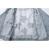 Autumn and Winter Men's Wear Ow Embroidery Hang Rope Washed Distressed Denim Coat jacket