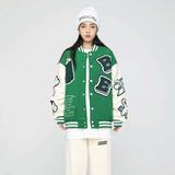 Green Varsity Jacket Spring and Autumn Jacket Men's Loose Splicing Coat Embroidery Men's Baseball Uniforms Top