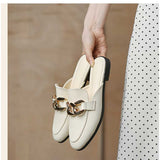 Finn Chain Pointed Toe Mule Spring and Autumn Closed Toe Metal Chain Muller Half Slippers Women's Outer Wear Soft Bottom Mary Jane Women's Shoes