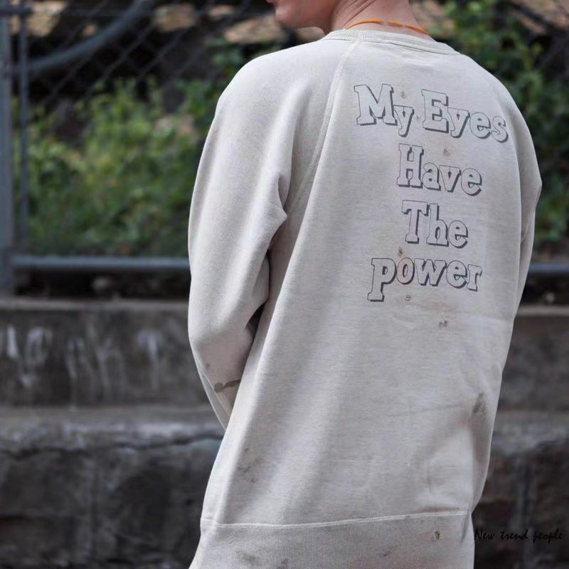 Saint Michael Hoodie Distressed Graffiti Destroyed Figures Pattern Retro Loose round Neck Sweater