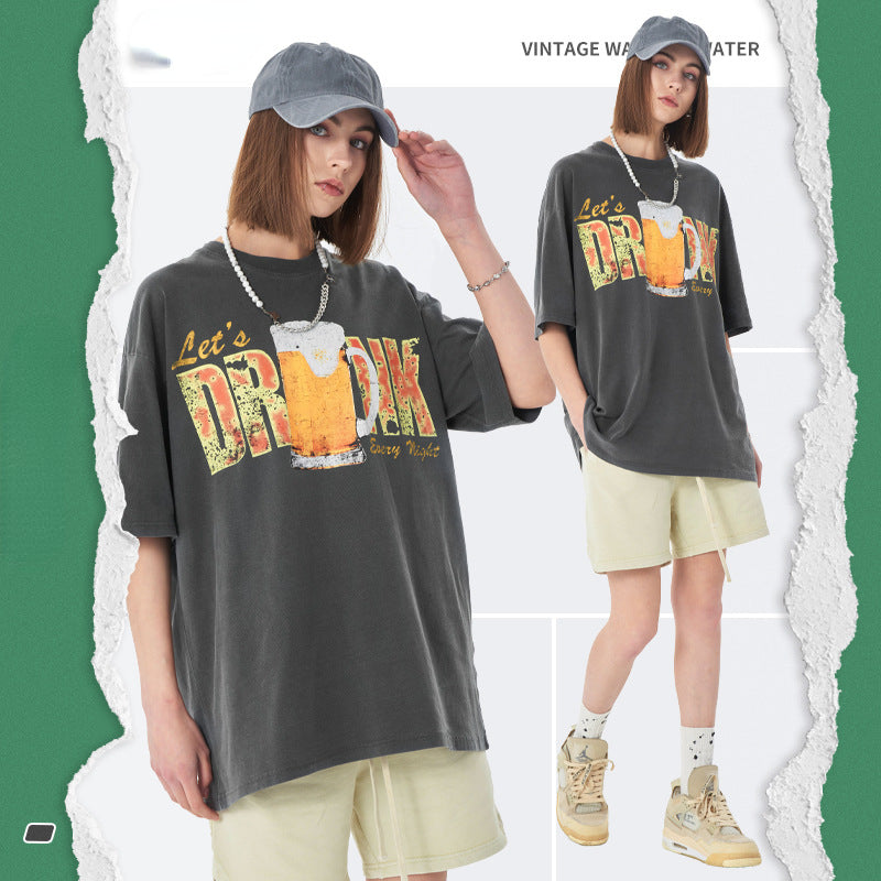 Preppy Aesthetic T Shirt Men's Summer Printed Short Sleeve Loose