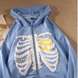 Skeleton Varsity Jacket Sweater Bone Zipper Fleece Clothes