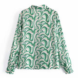 Women Fall Fall Satin Psychedelic Printing Lapel Shirt Single-Breasted Top