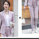 Women Autumn Uniform Designs Formal Style Office Lady Bussiness Attire Work Suit Plaid Blazer Suit