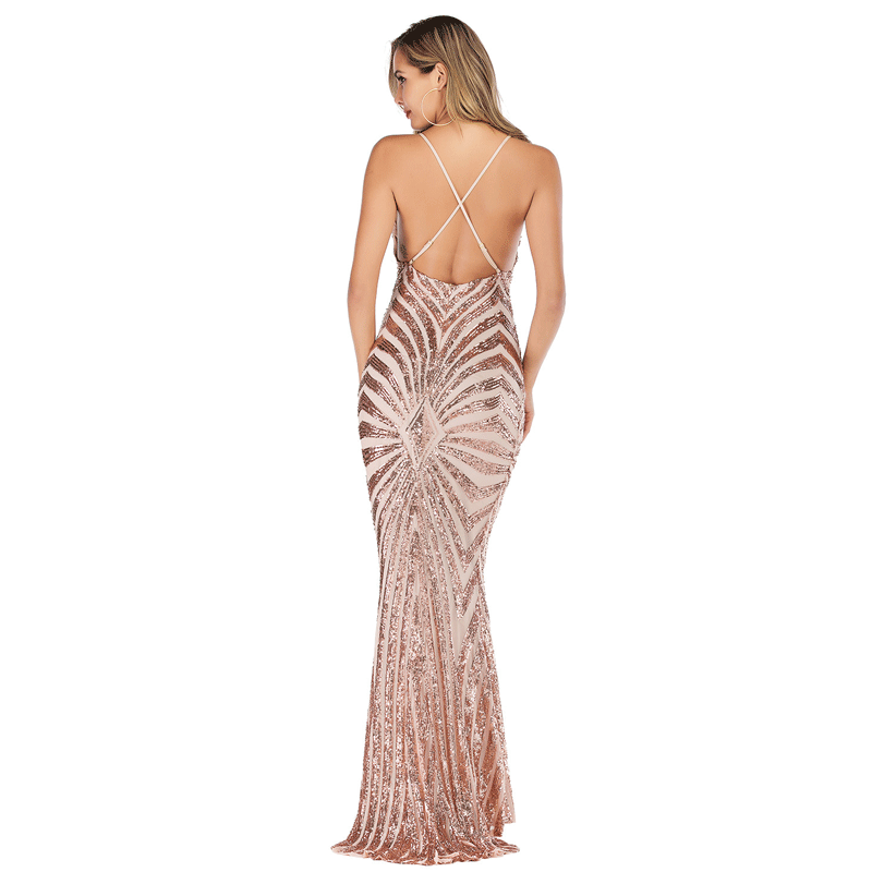 Homecoming Dresses Tight Sexy Sling Backless Stretch Sequins Dress Maxi Dress