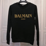 T Shirt Balmain Autumn and Winter Sweater Cotton Wool Loop Head Long Sleeve T-shirt Black and White Gilding Letters